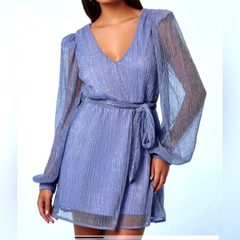 FOREVER 21 Periwinkle Blue Chiffon Shimmer Mini Dress size Small